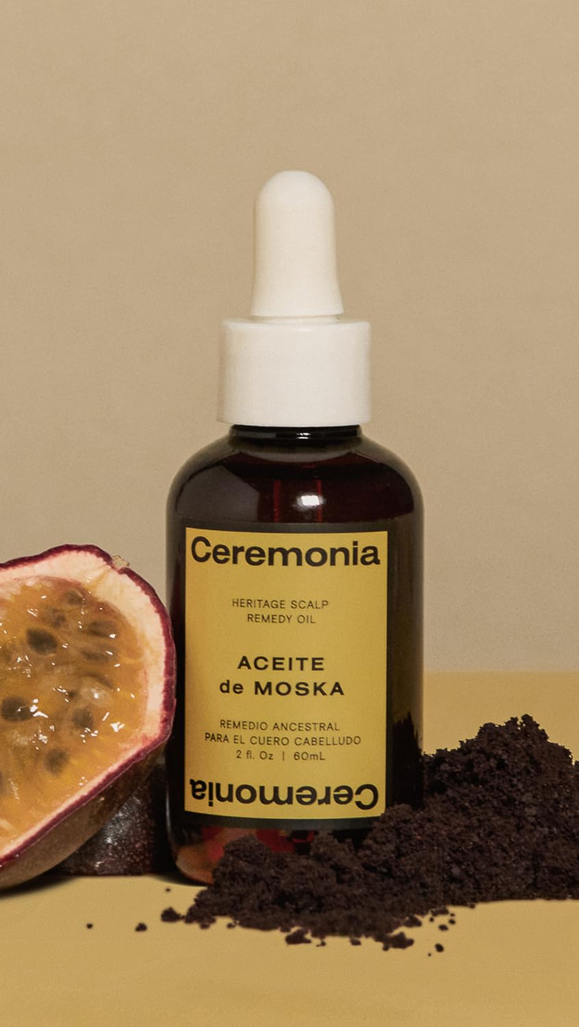 Ceremonia Moska Scalp Oil helps reduce product residue and excess sebum.