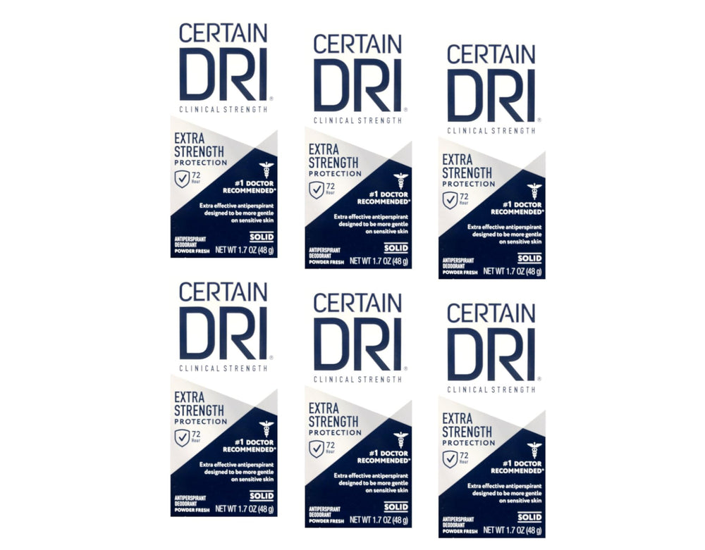 Certain Dri anti-perspirant solid packaging closeup suitable for travel