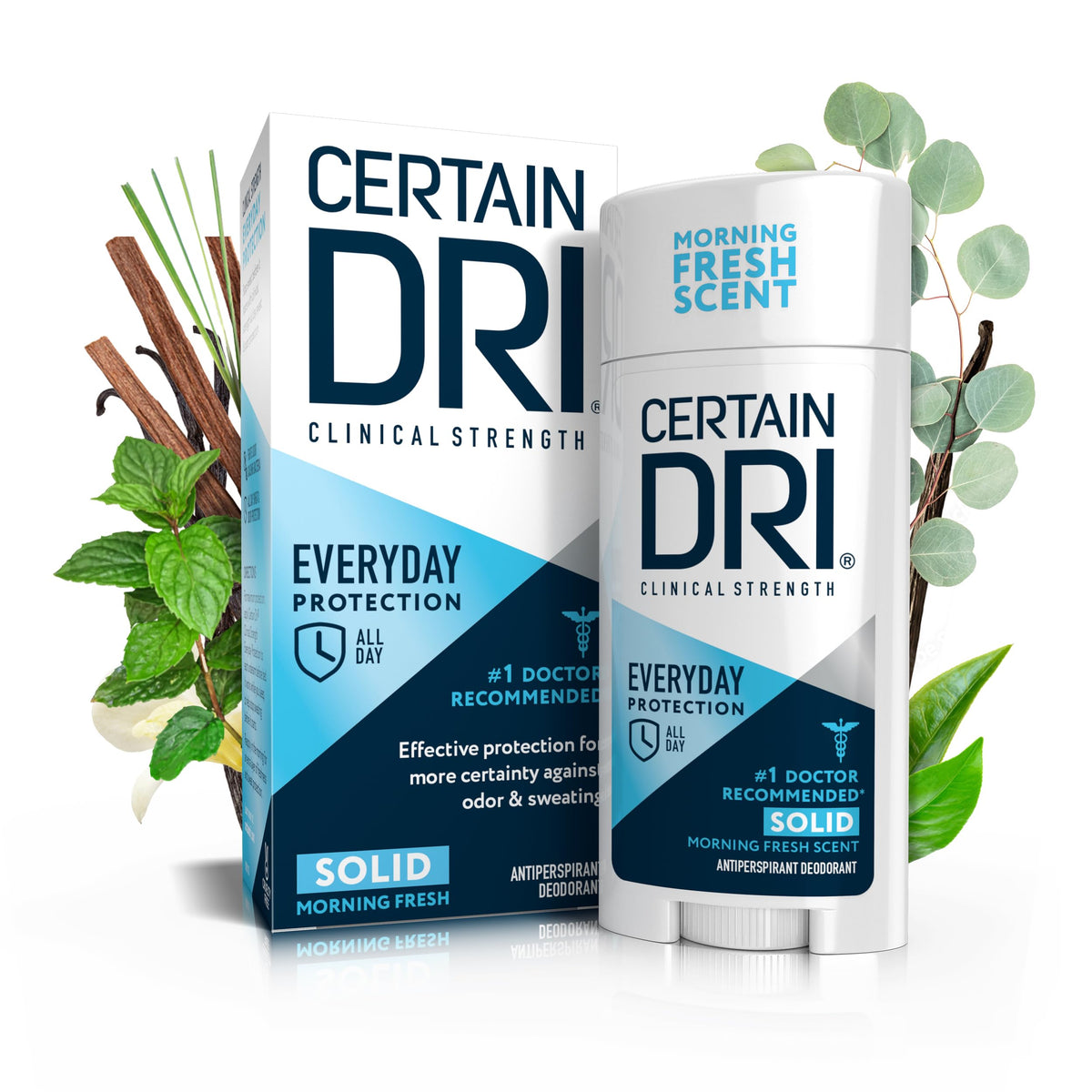 Certain Dri Everyday Strength bottle front showing reliable all-day dryness