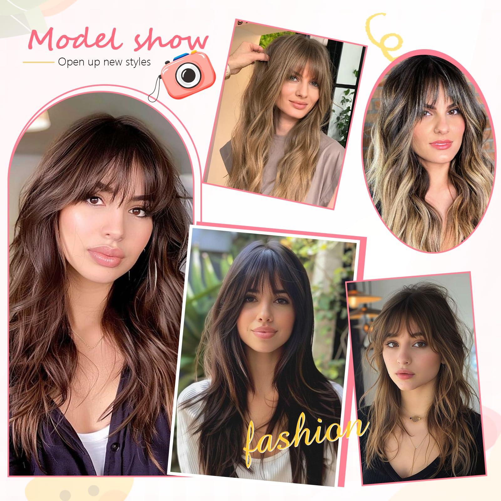 Cesomeey black wispy bangs blend with dark hair.