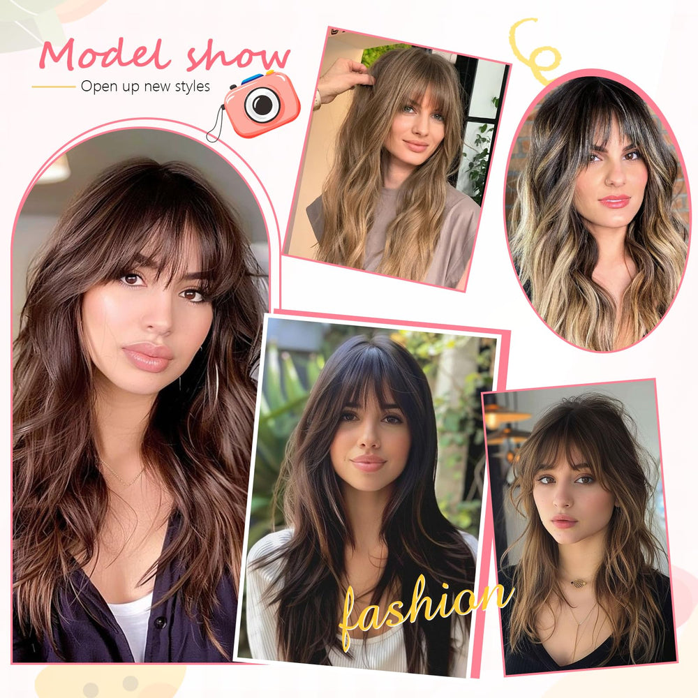 Cesomeey black wispy bangs blend with dark hair.