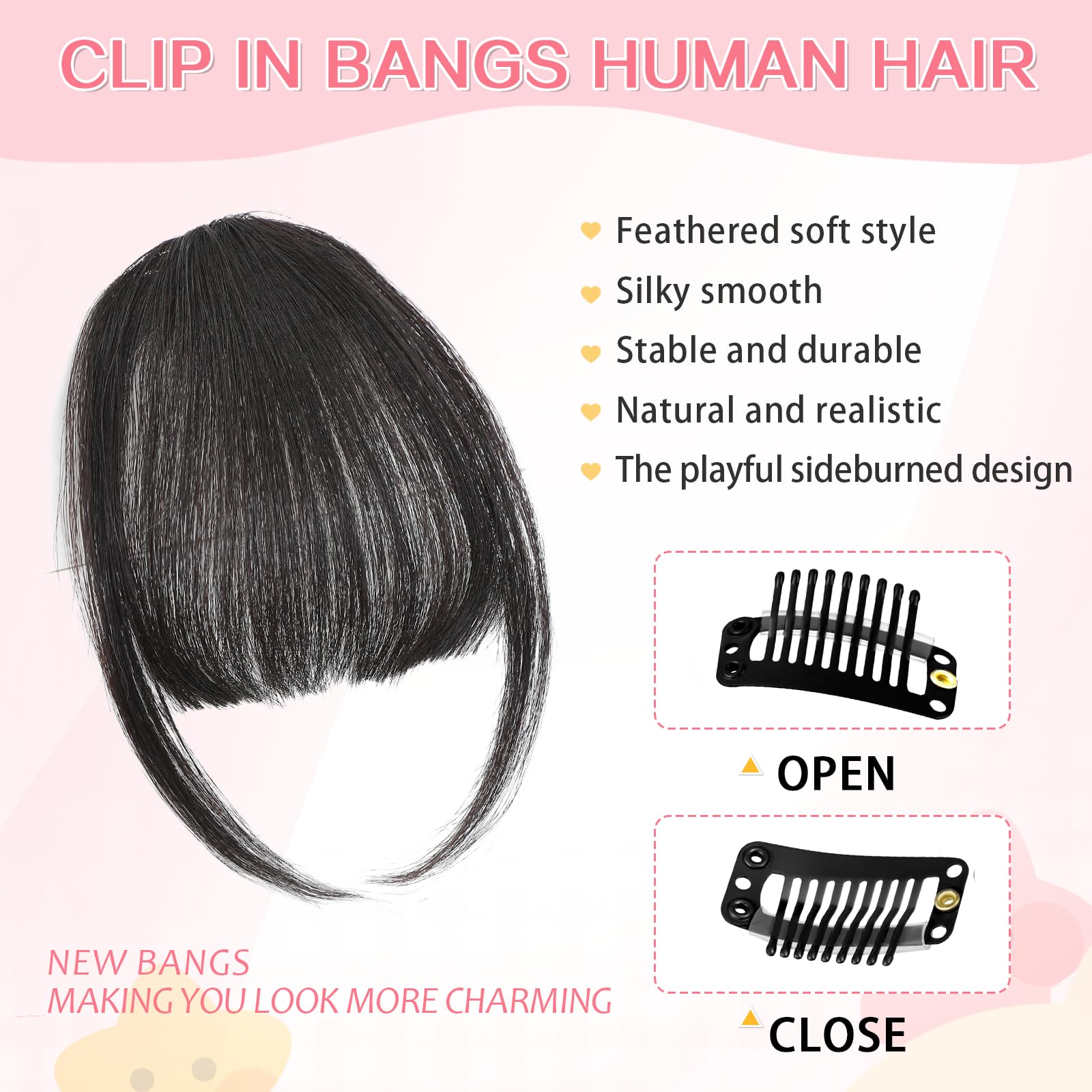 Cesomeey fringe with temples hairpiece is lightweight and secure.