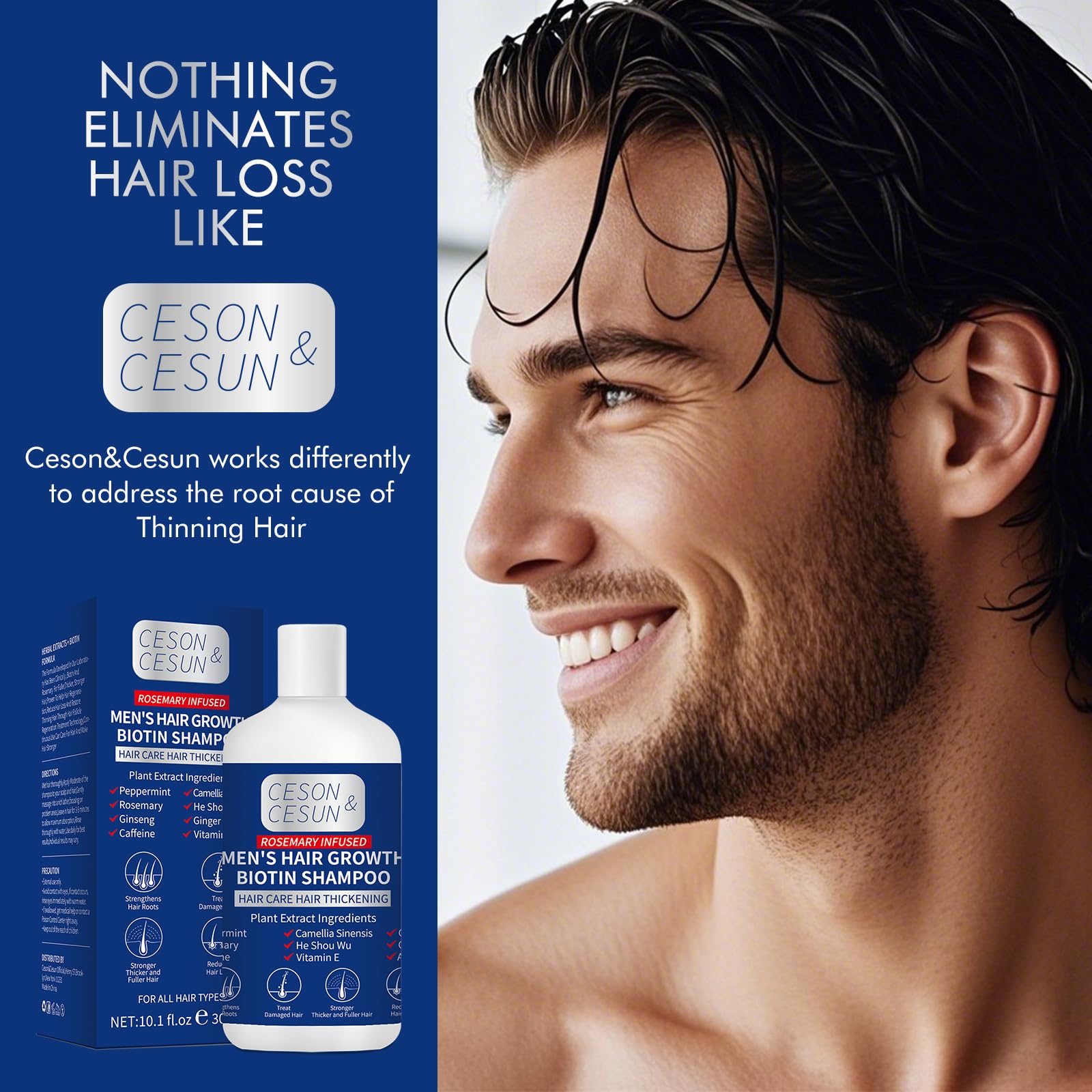 Ceson&Cesun rosemary biotin shampoo on wet hair.