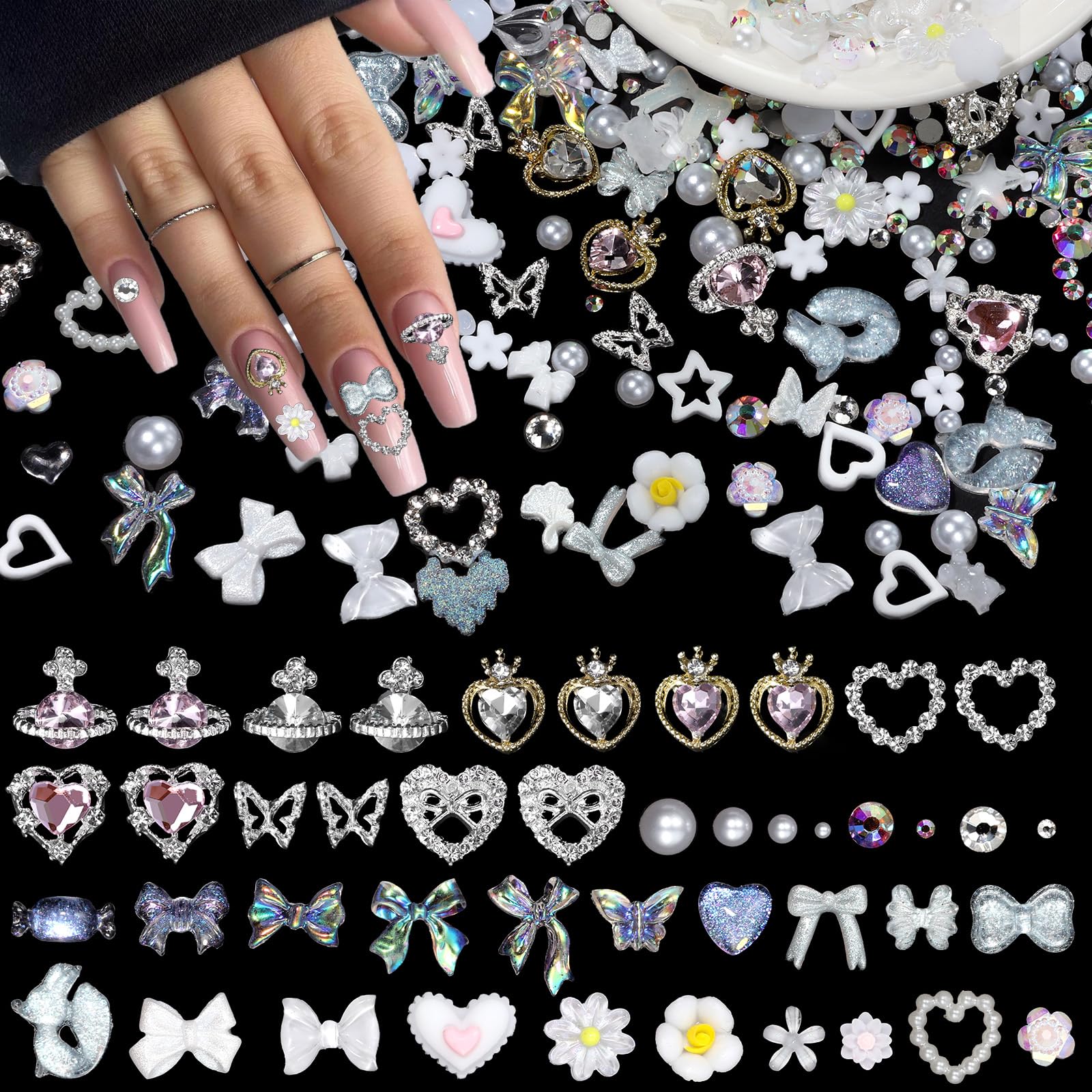 CESUSME 3D heart nail charms add a touch of subtle luxury and sparkle