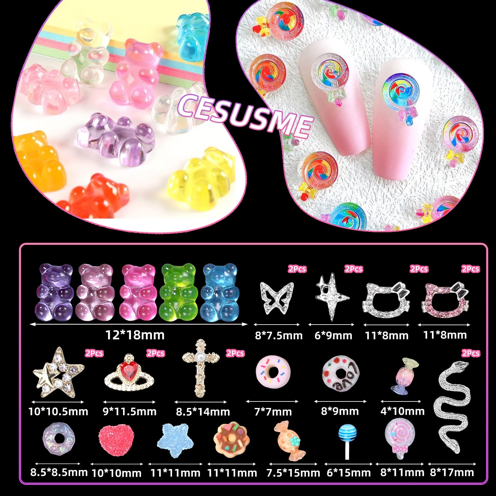 CESUSME 3D lollipop nail charm adds colorful art accents