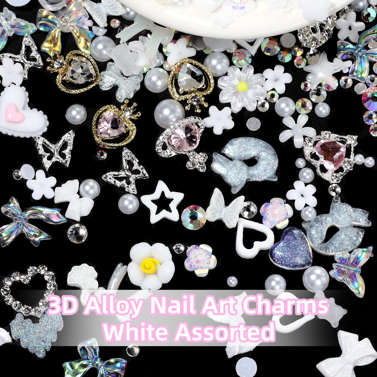 CESUSME white flower nail charms deliver delicate, romantic texture