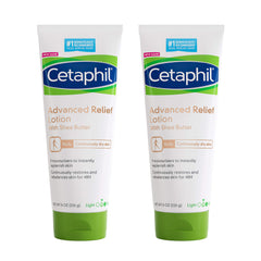 Cetaphil Advanced Relief Lotion bottle demonstrates daily dry-skin hydration.