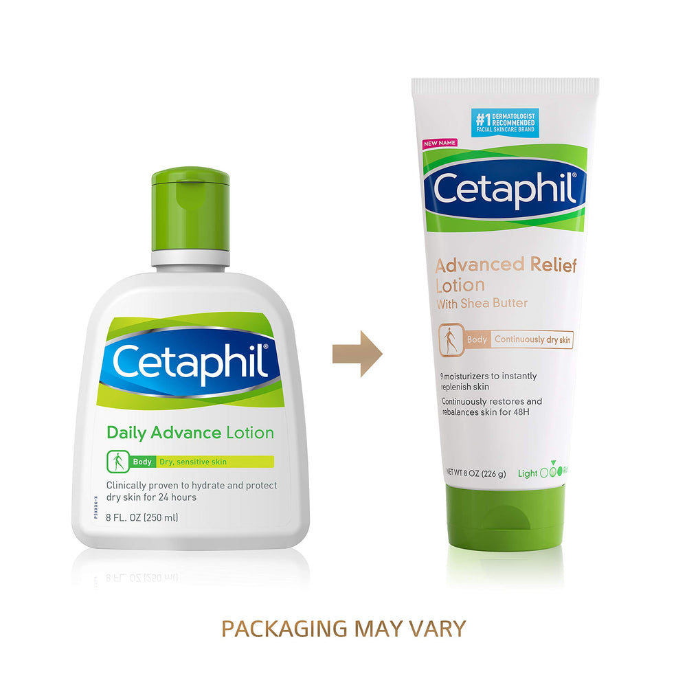 Cetaphil Advanced Relief Lotion packaging-box on shelf shows product branding.