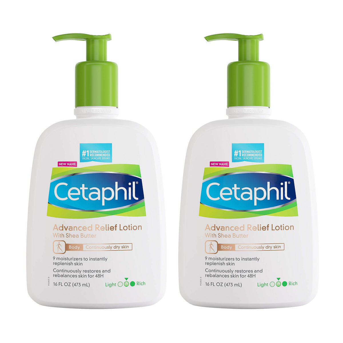 Cetaphil Advanced Relief Lotion jar with shea butter delivers 48-hour hydration for dry skin.