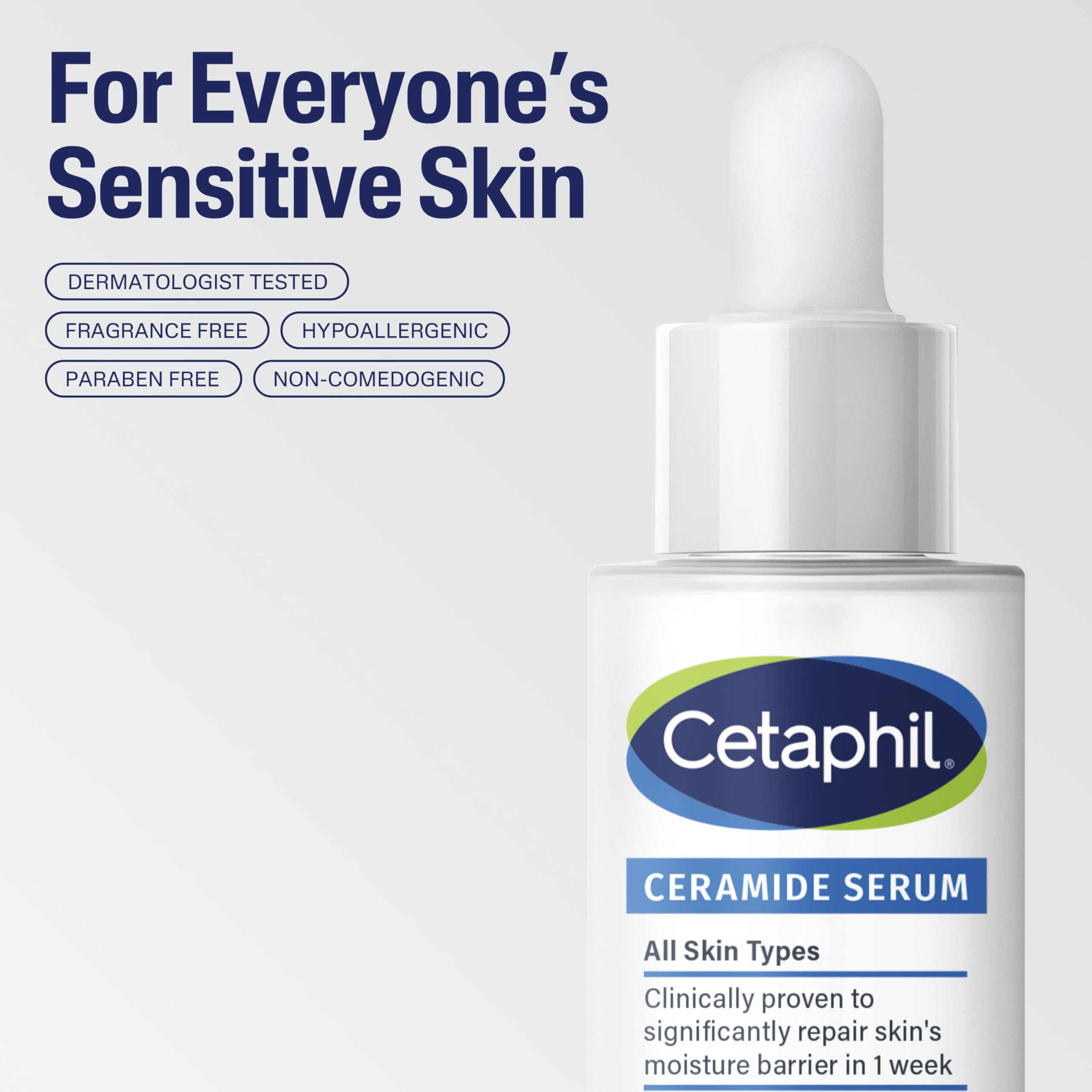 Fragrance-free Cetaphil label emphasizing gentle formula for sensitive skin