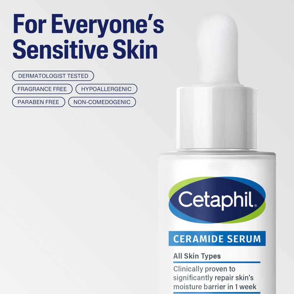 Fragrance-free Cetaphil label emphasizing gentle formula for sensitive skin