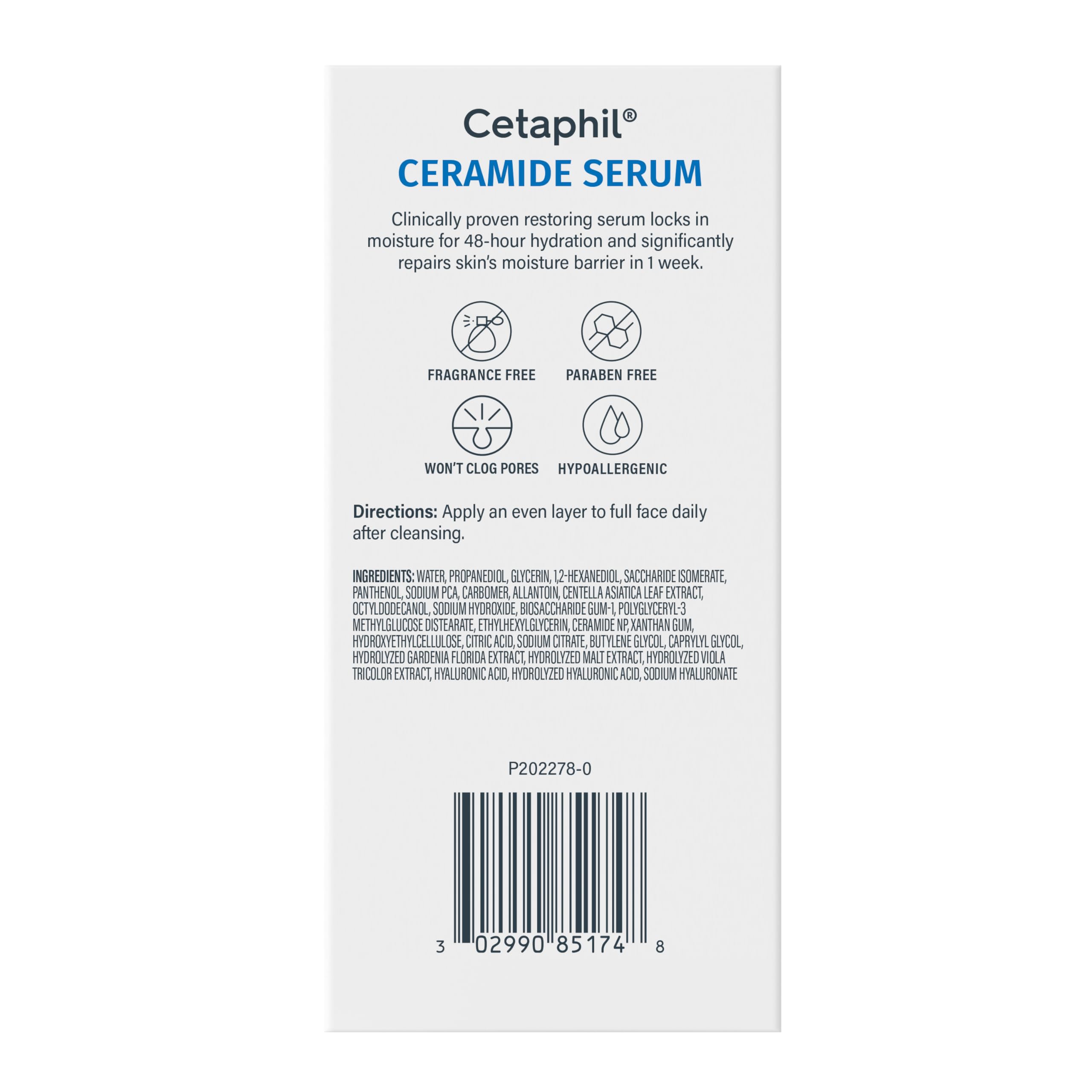 Fragrance-free Cetaphil Serum packaging with simple, clean label