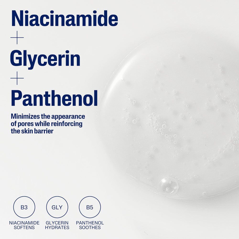 Cetaphil cleanser with niacinamide concept image, supports smoother texture.