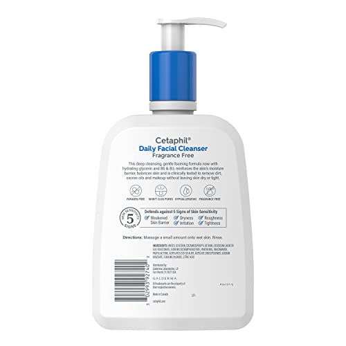 Cetaphil Daily Facial Cleanser foaming action for daily gentle cleaning.