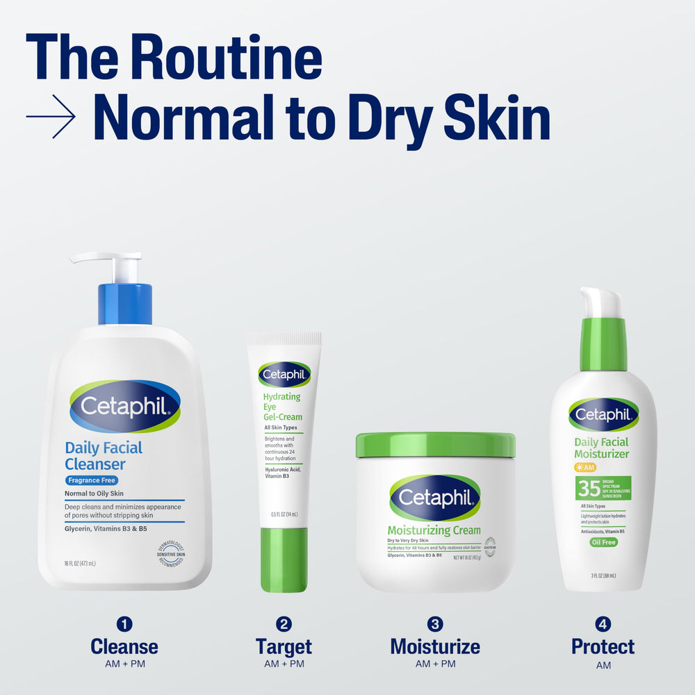 Cetaphil cleanser close-up showing minimized pores on balanced skin.
