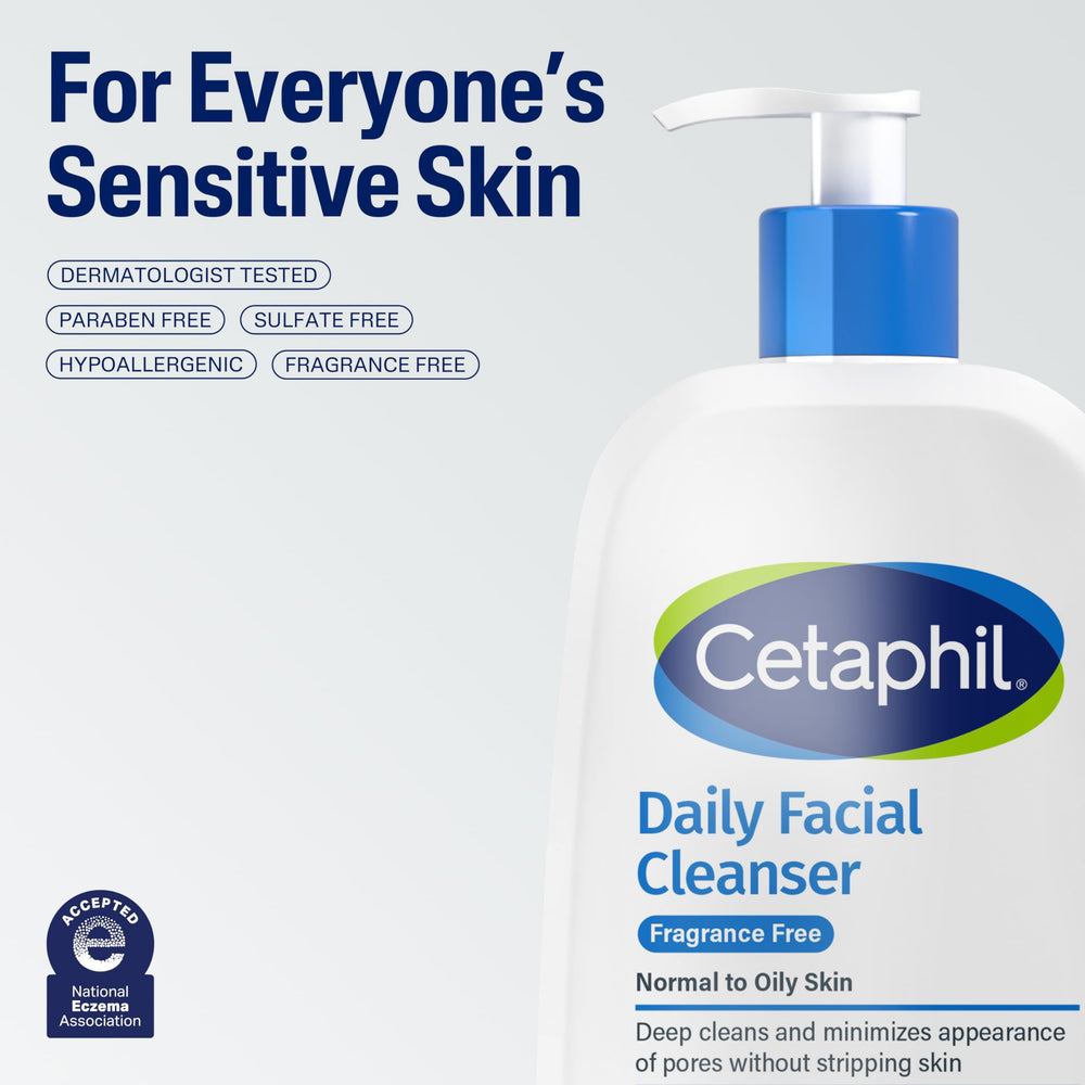 Cetaphil fragrance-free hypoallergenic formula badge on packaging.