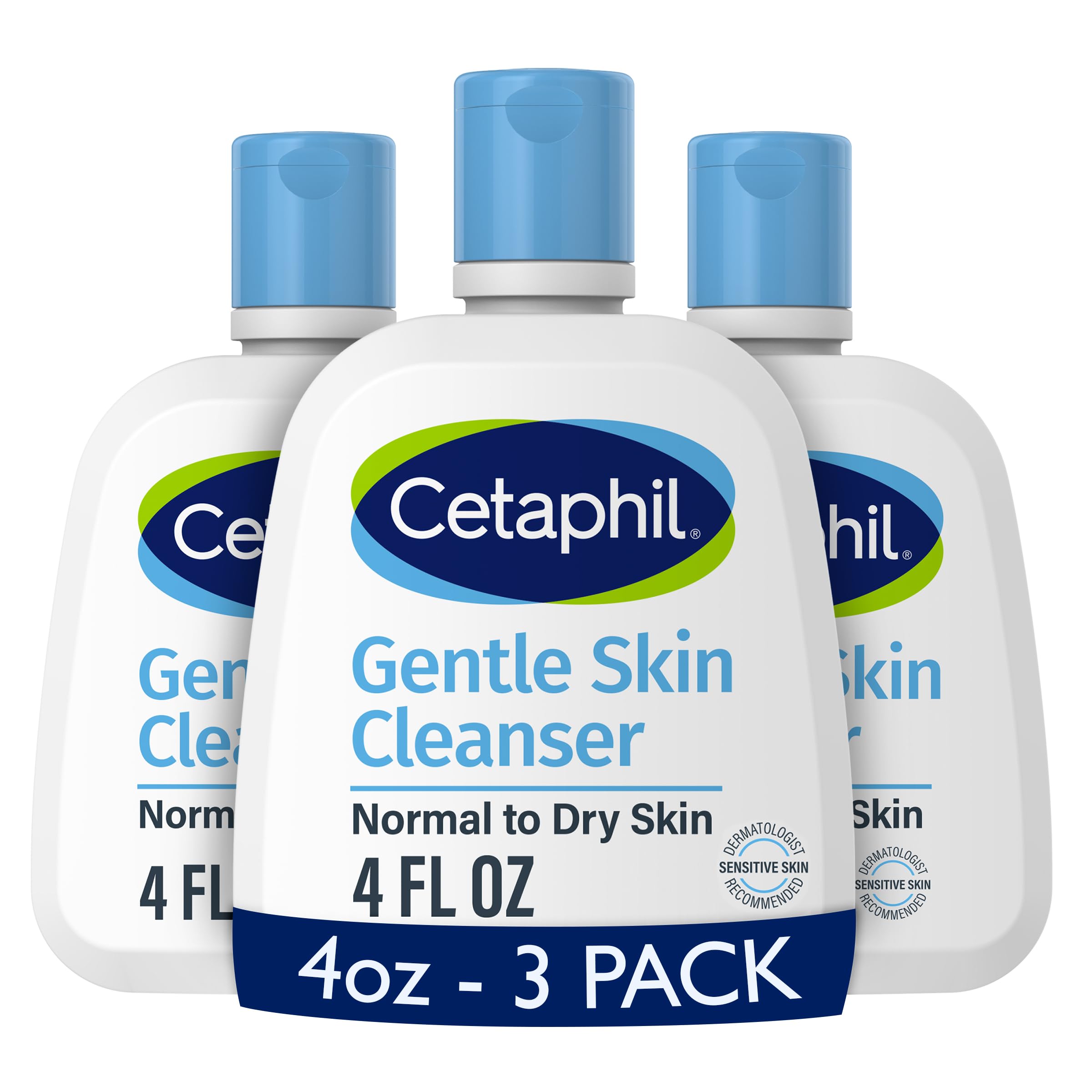 Cetaphil Gentle Skin Cleanser bottle front shows fragrance-free formula for sensitive skin.