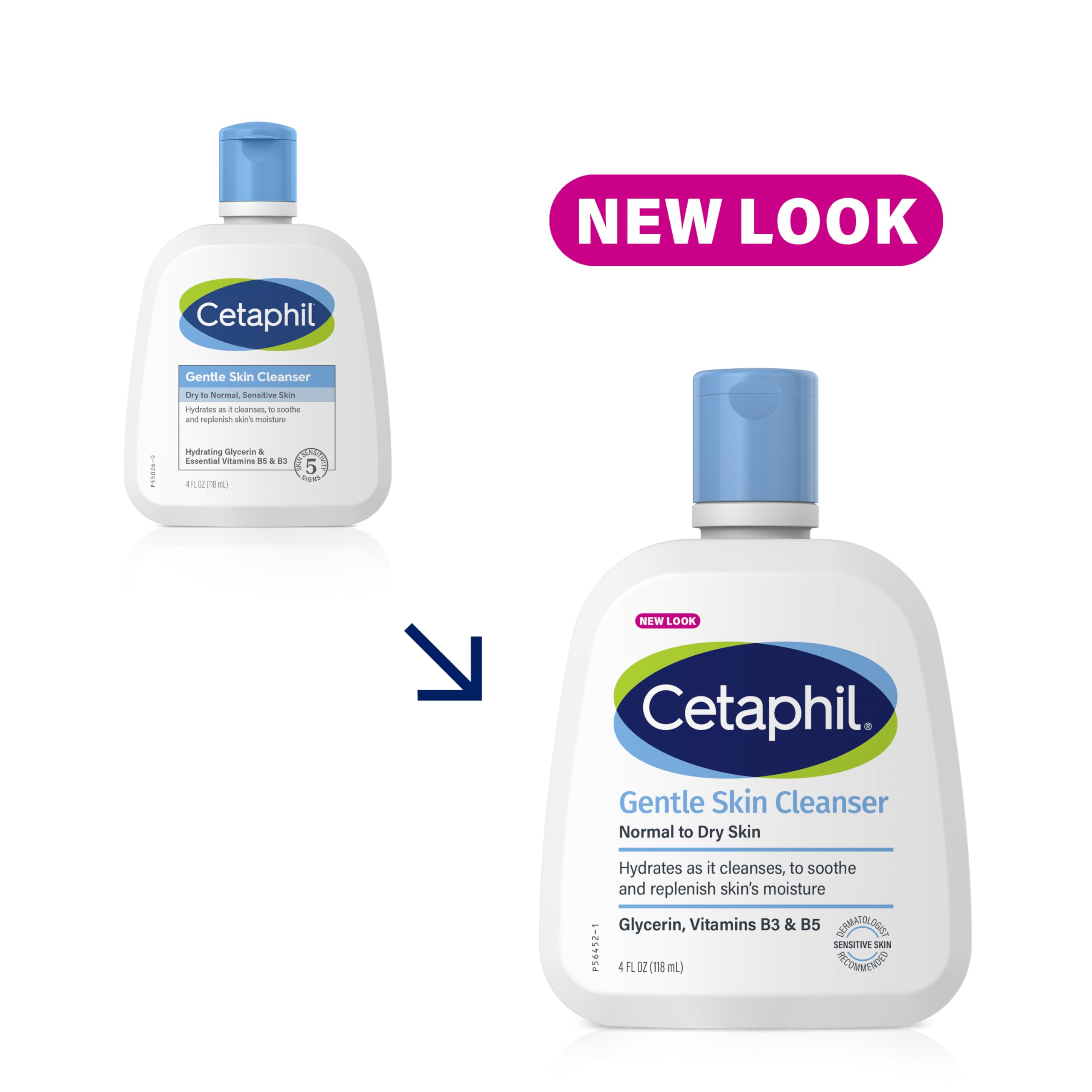 Cetaphil Gentle Skin Cleanser label detail emphasizes fragrance-free and soap-free properties.