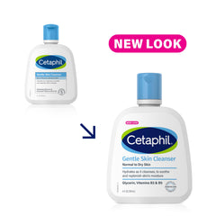 Cetaphil Gentle Skin Cleanser label detail emphasizes fragrance-free and soap-free properties.