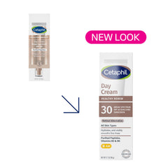 Cetaphil Healthy Renew Day Cream texture closeup highlights peptide-rich formula.