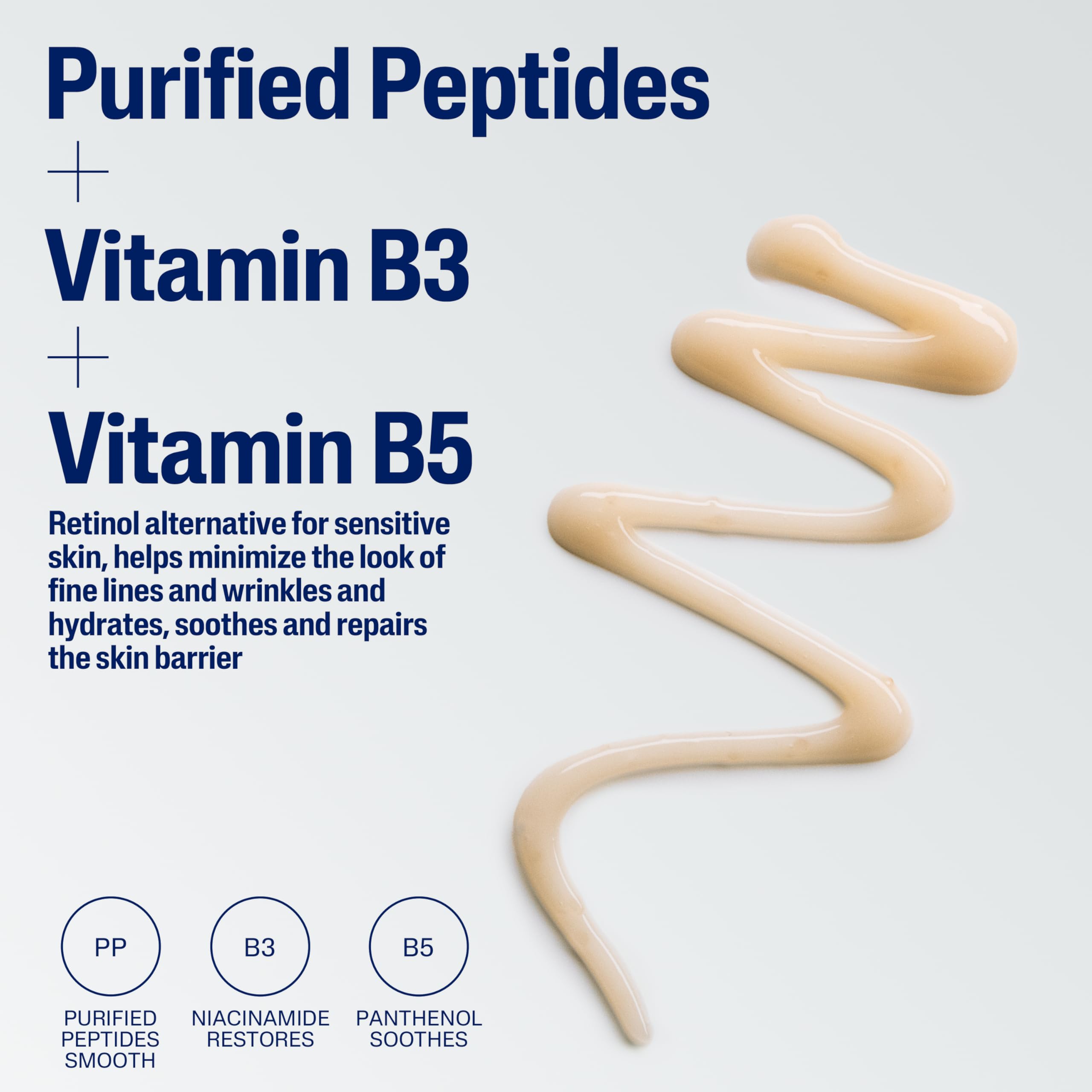 Cetaphil Healthy Renew Eye Gel Serum niacinamide-panthenol graphic highlights hydration and barrier support.