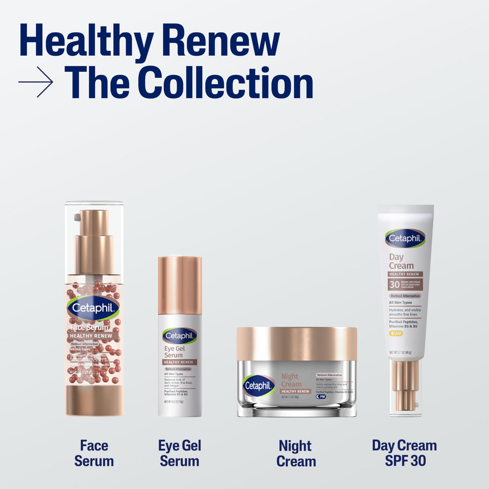 Cetaphil Healthy Renew Eye Gel Serum peptide concept image underscores retinol-free anti-aging benefits.