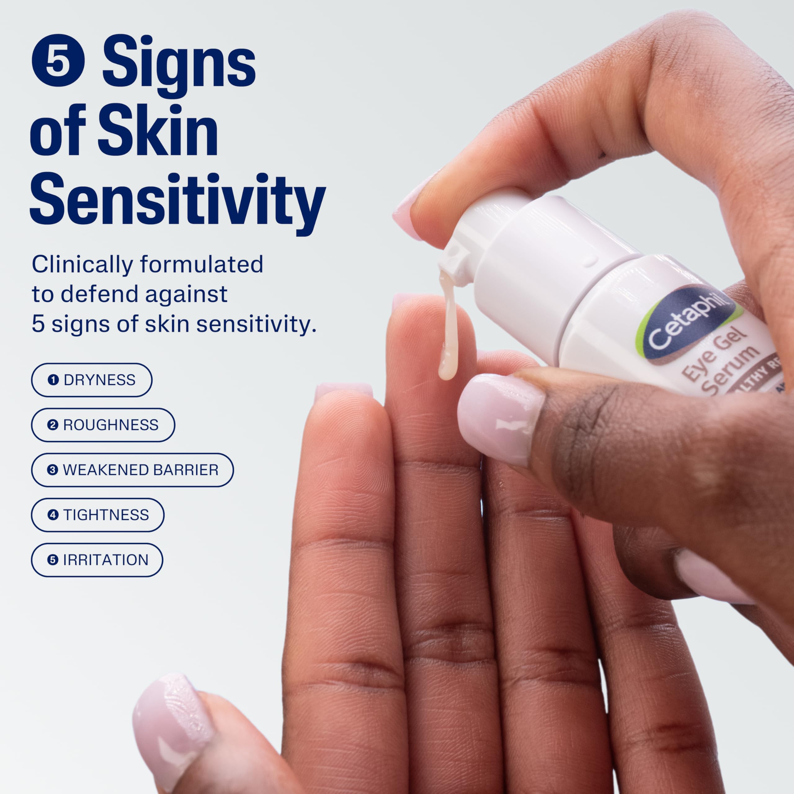 Cetaphil Healthy Renew Eye Gel Serum pump-dispense close-up around the eye area.