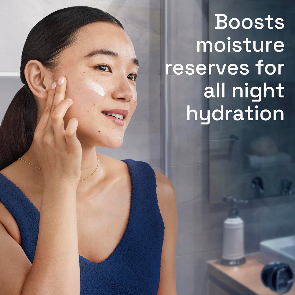Cetaphil Night Moisturizer being applied, showing quick absorption.