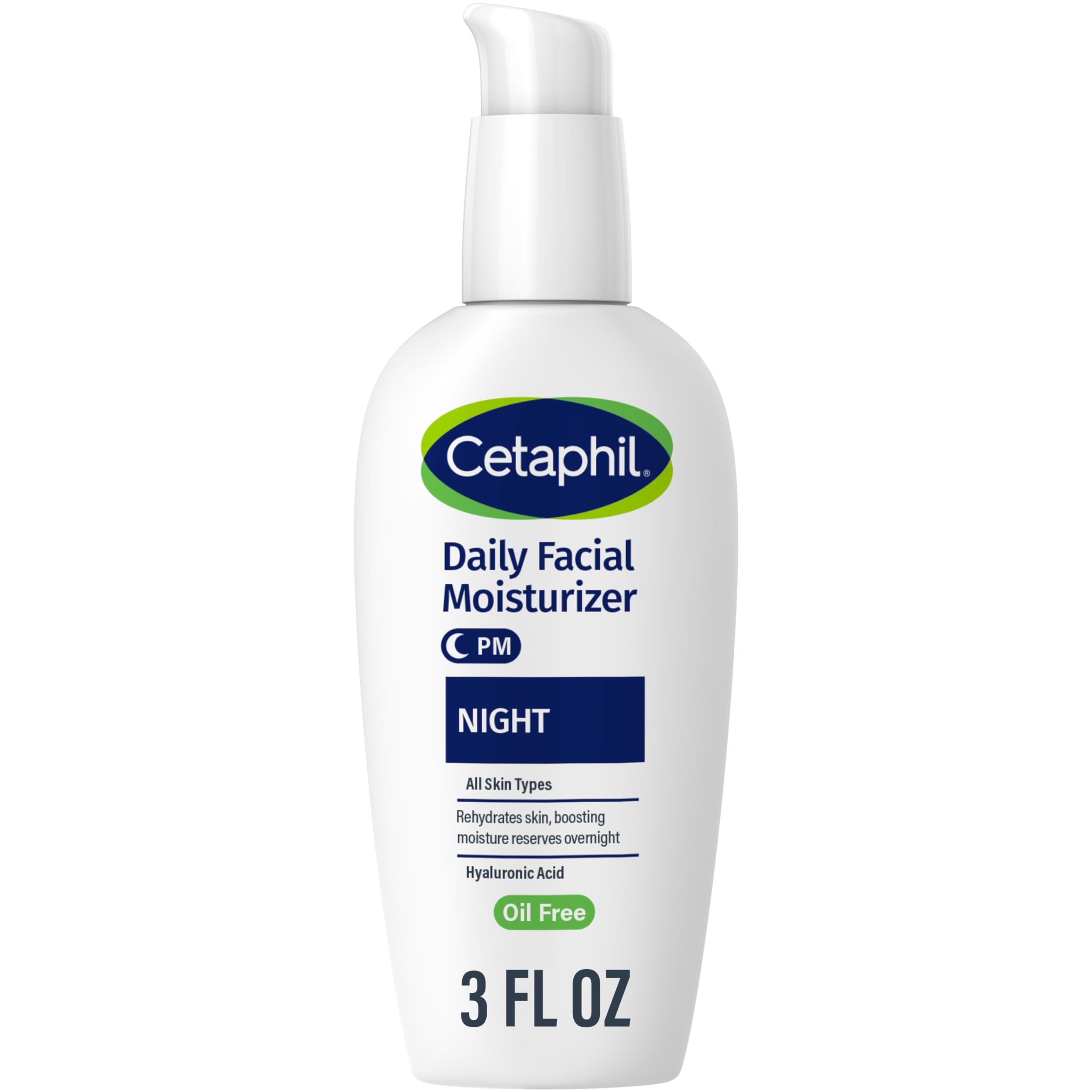 Cetaphil Night Moisturizer bottle close-up for overnight hydration.