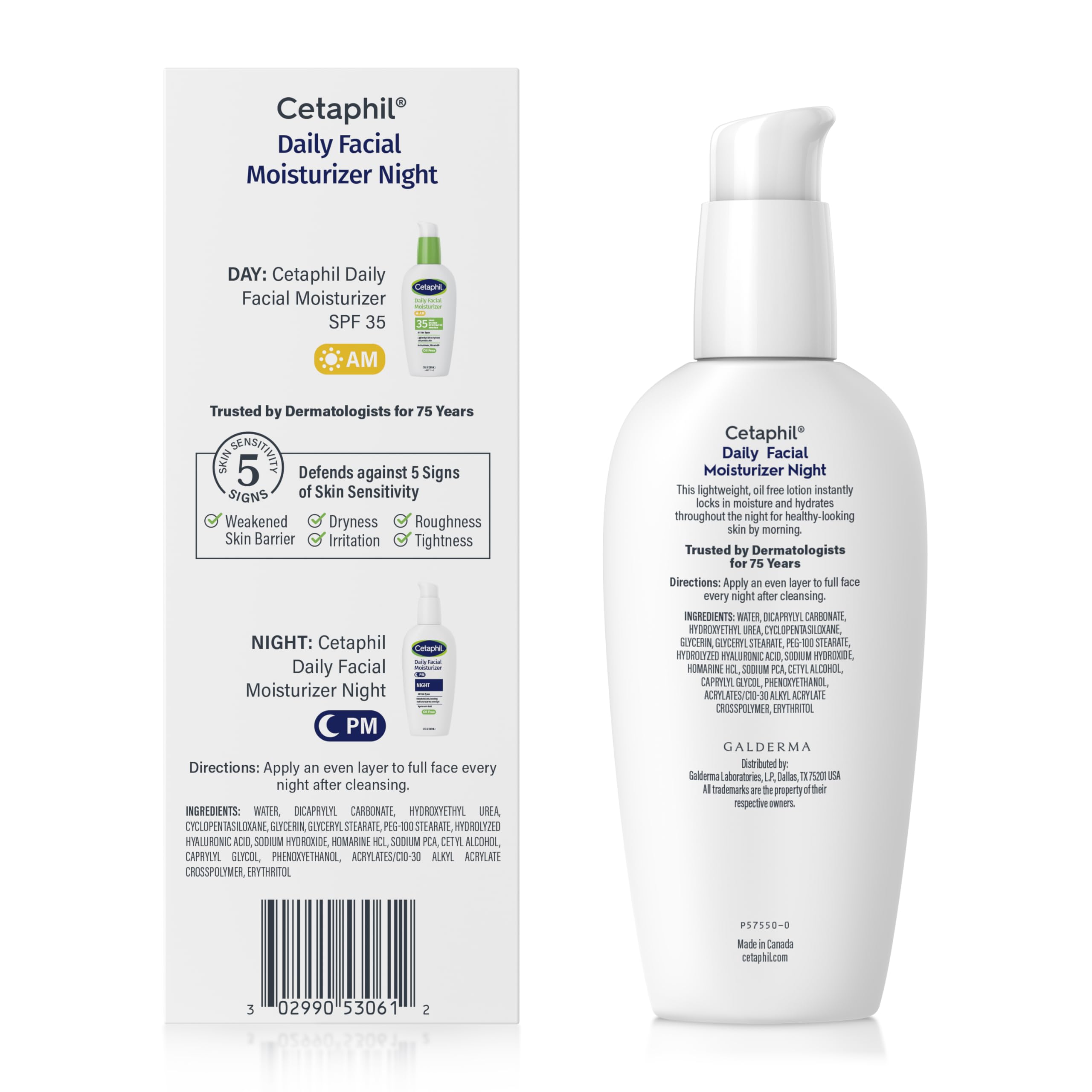 Sensitive skin swatch of Cetaphil Night Moisturizer showing gentle formula.