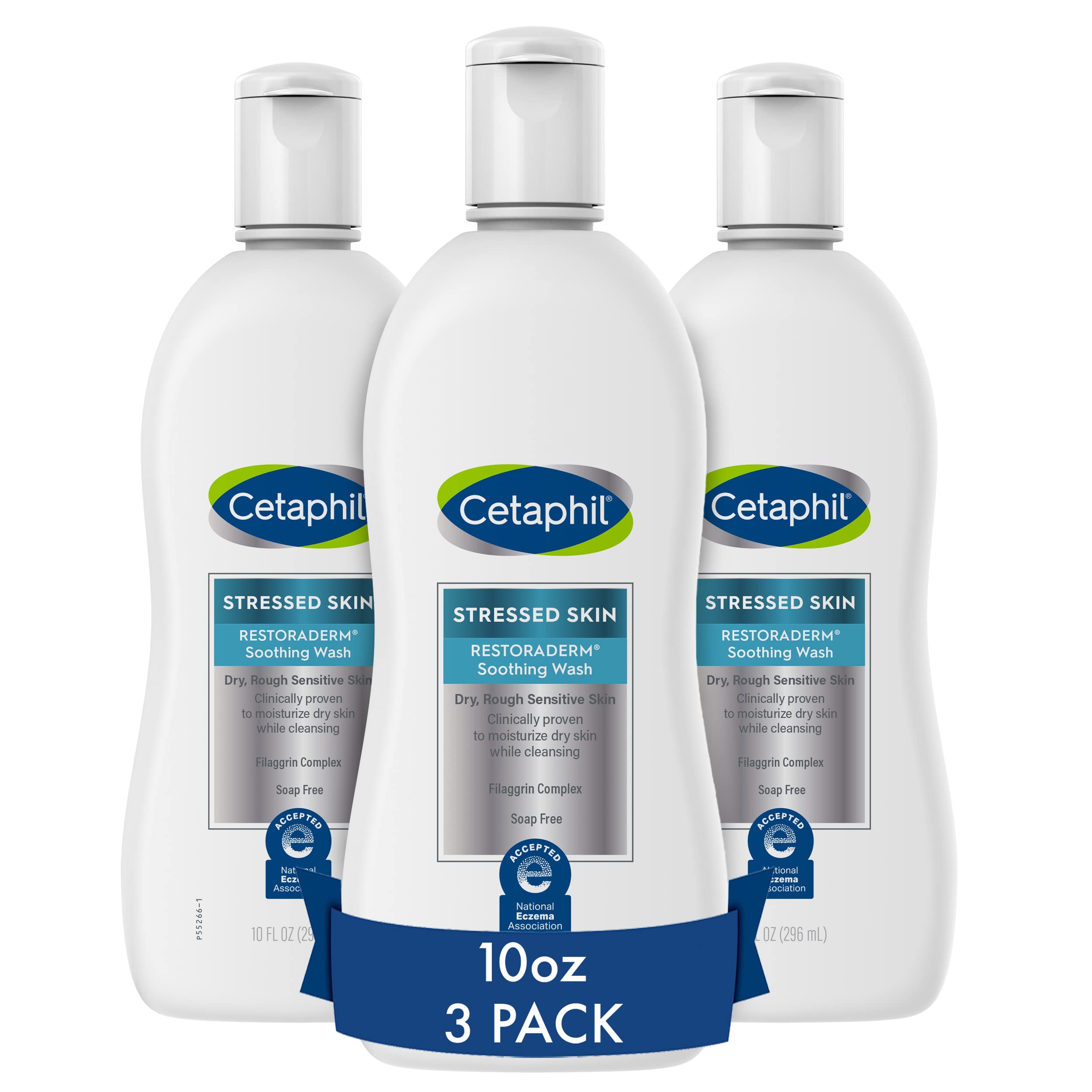 Cetaphil Restoraderm Soothing Wash bottle front view, gentle cleanser for dry, sensitive skin.
