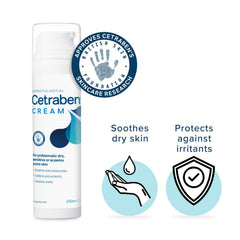 Cetraben cream texture close-up showing rich, non-greasy hydration for dry skin.