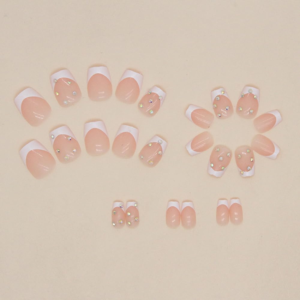 CEWEWP 24pcs short nails with rhinestone design add subtle sparkle for special occasions.