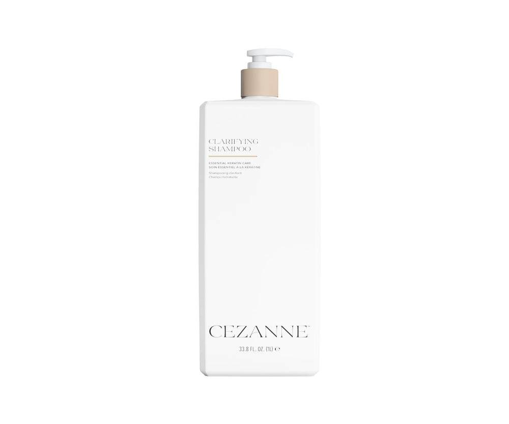 Cezanne Clarifying Shampoo bottle top view highlights paraben-free formula.