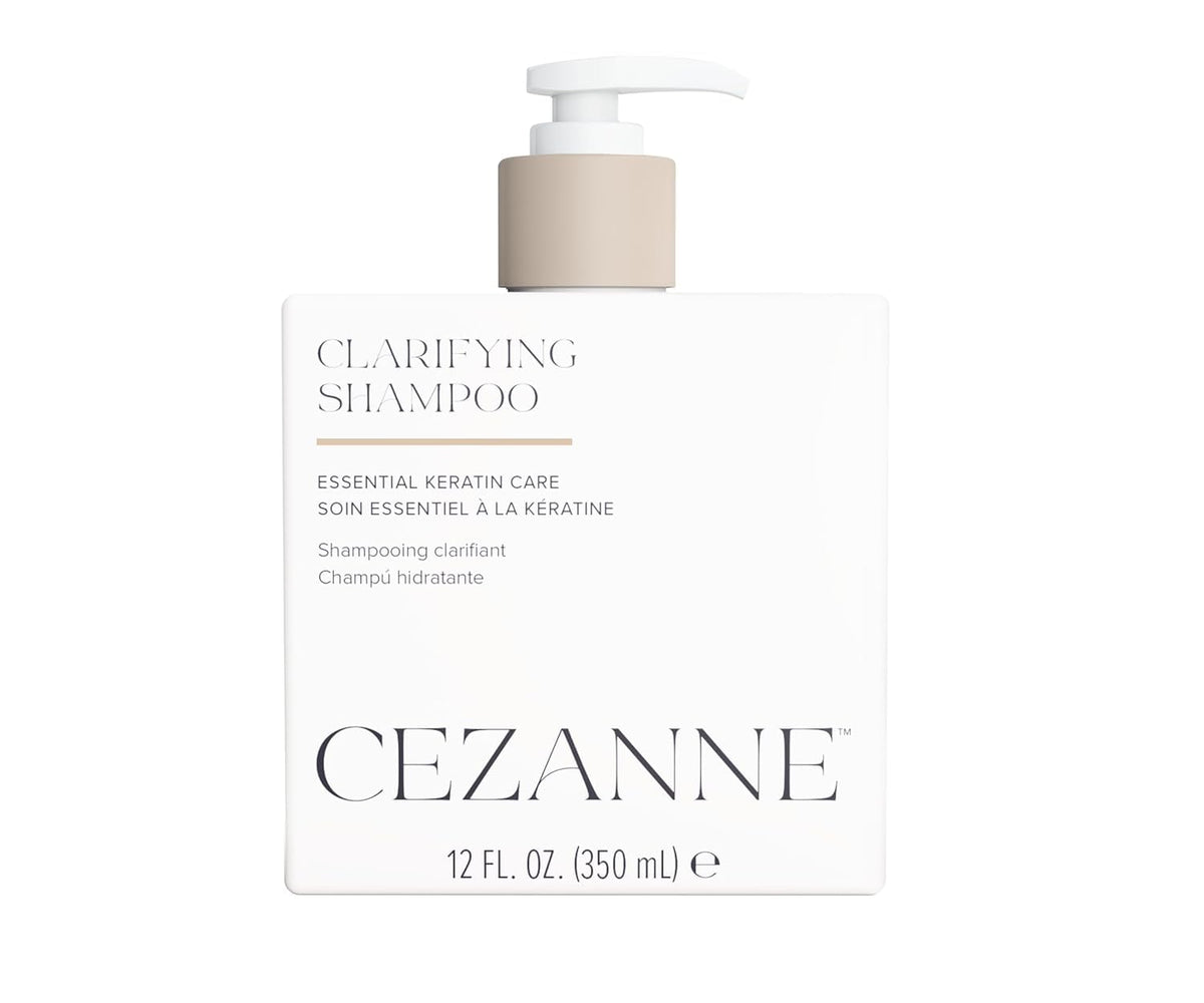 Cezanne Clarifying Shampoo bottle demonstrates a deep cleanse to remove oil and buildup