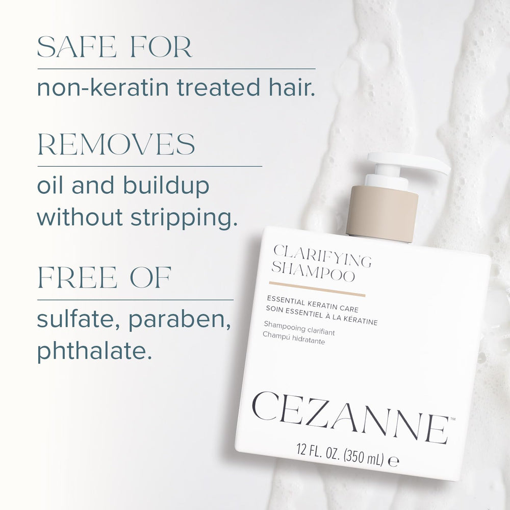 Cezanne Clarifying Shampoo packaging highlights paraben-free and cruelty-free formula