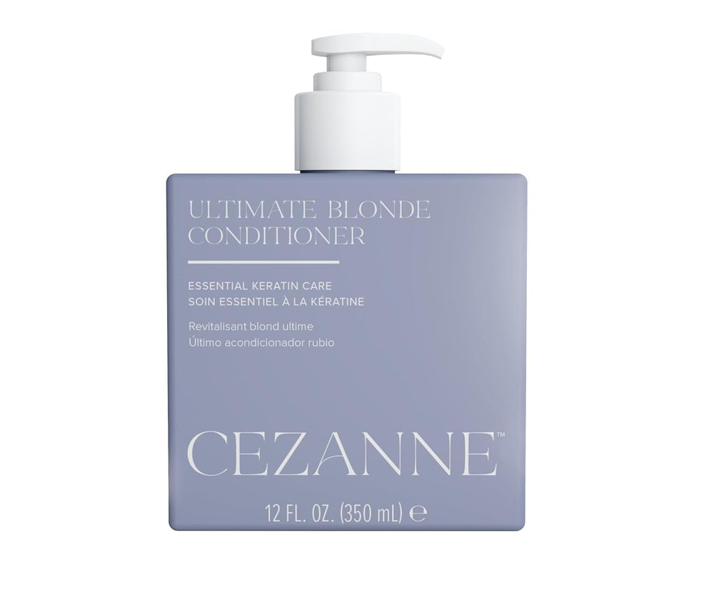 Cezanne Ultimate Blonde Conditioner bottle close-up showing violet tones for brass reduction.