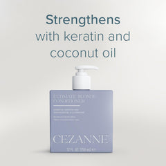 Cezanne Ultimate Blonde Conditioner packaging highlighting cruelty-free and keratin care features.