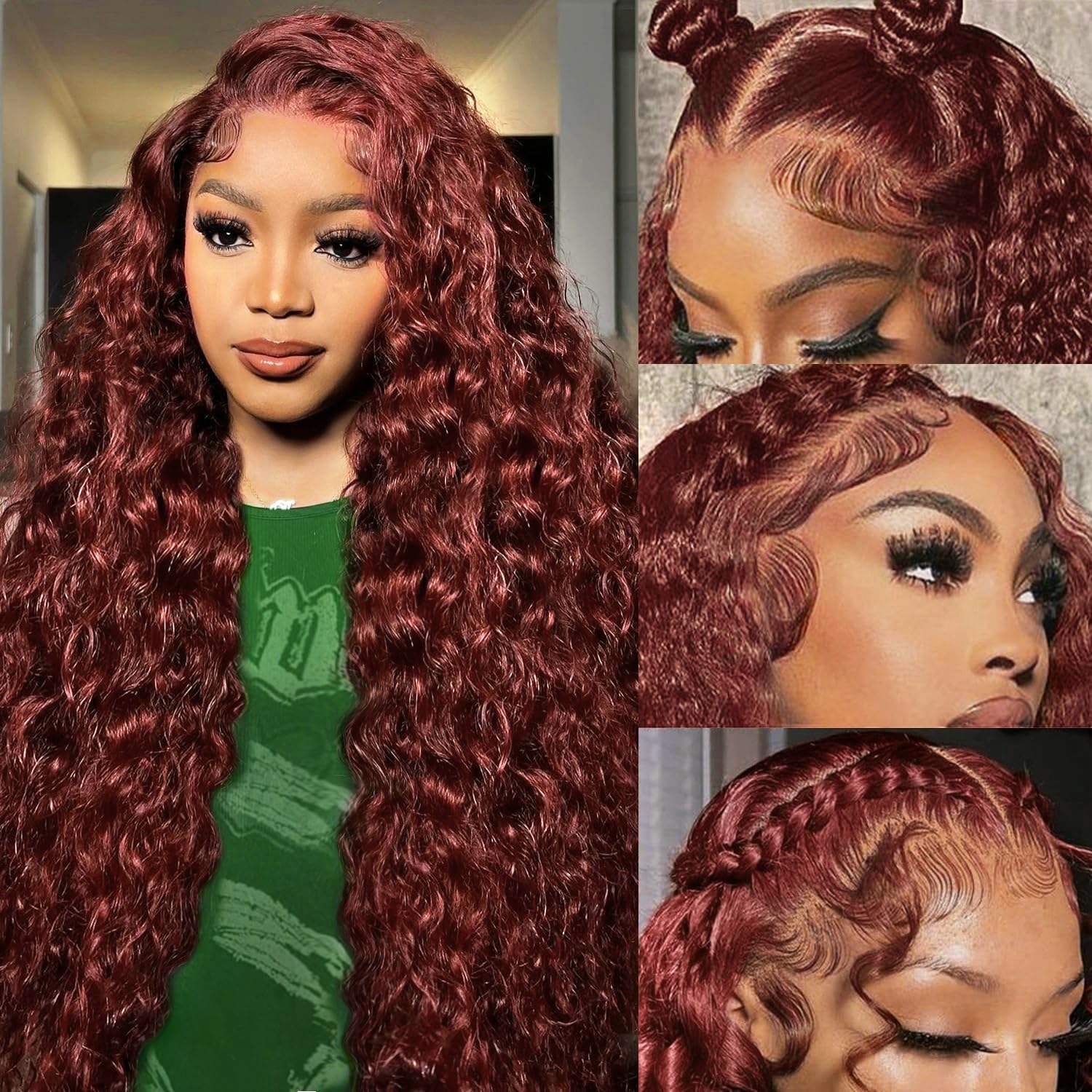 Cfaimity reddish brown deep wave lace front wig front view with natural parting