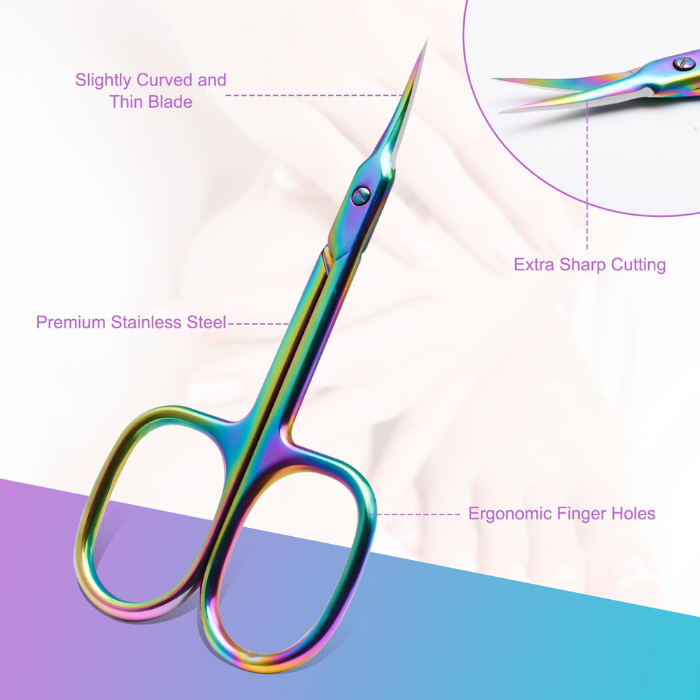 CGBE cuticle scissors close-up showing curved tip for controlled trimming.