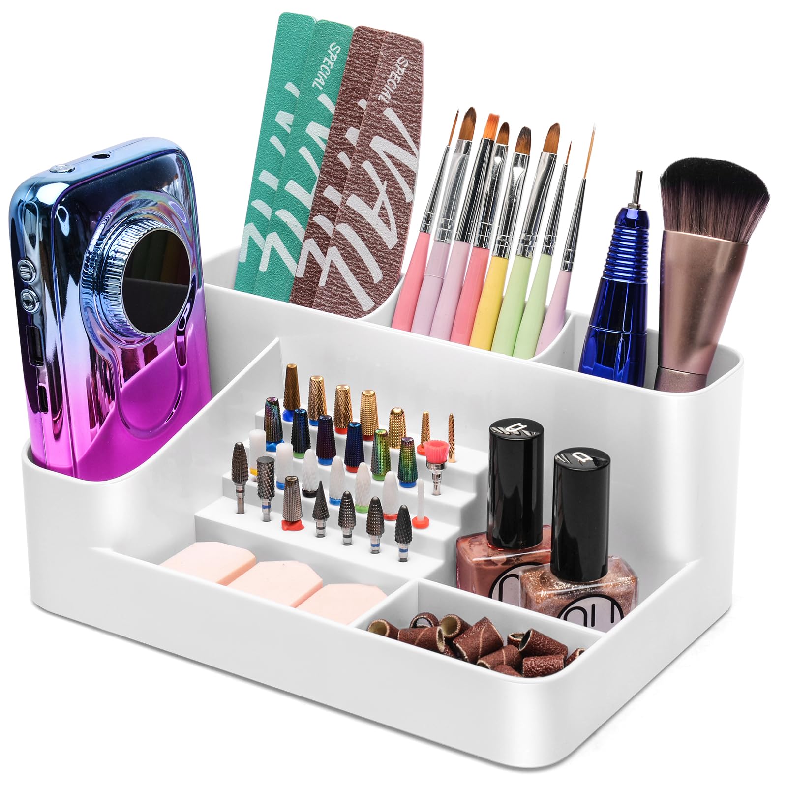 CGBE Nail Drill Holder with 28 holes keeps bits organized and within reach for efficient workflow.
