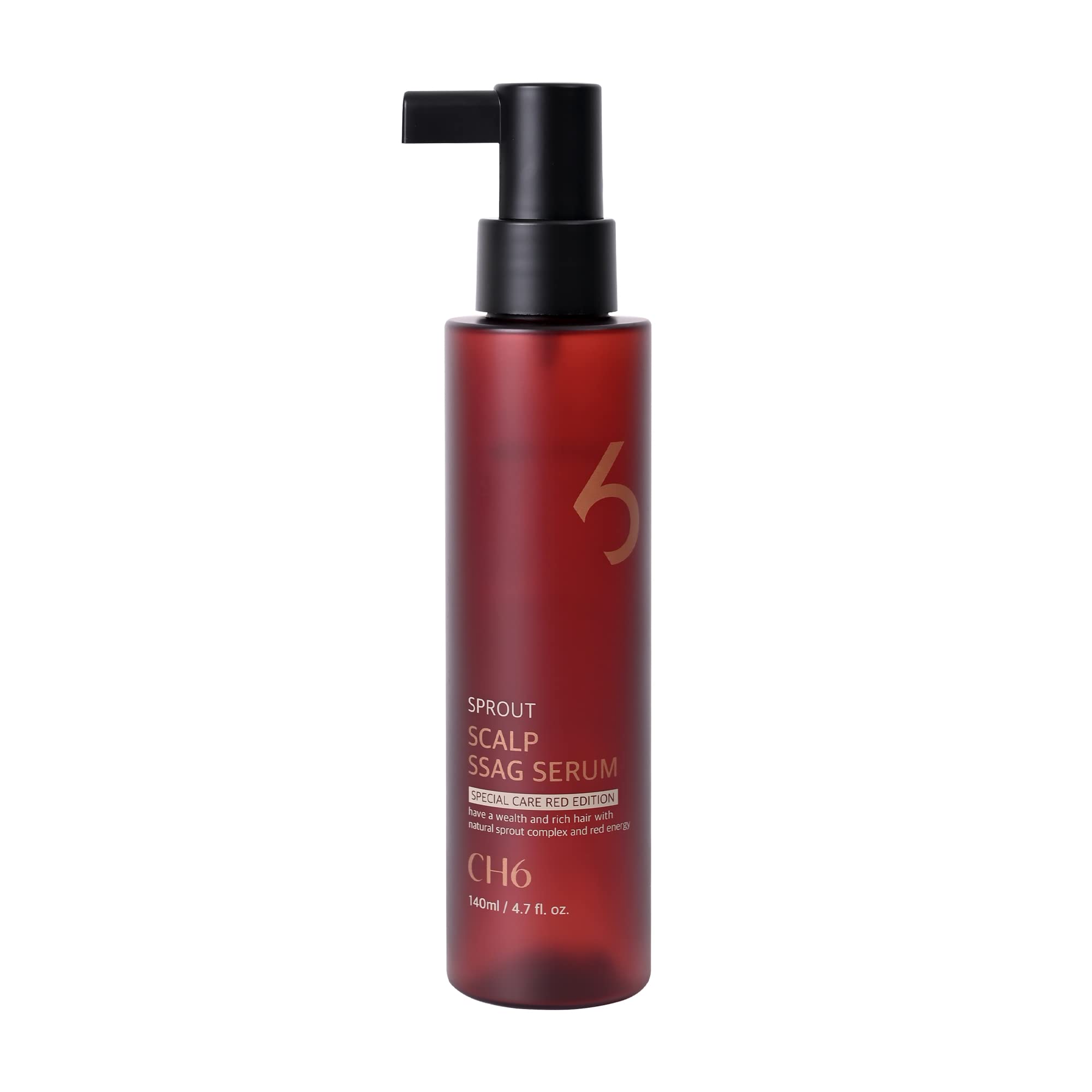CH6 Scalp Ssag Serum Red Edition bottle highlighting premium packaging for daily scalp care