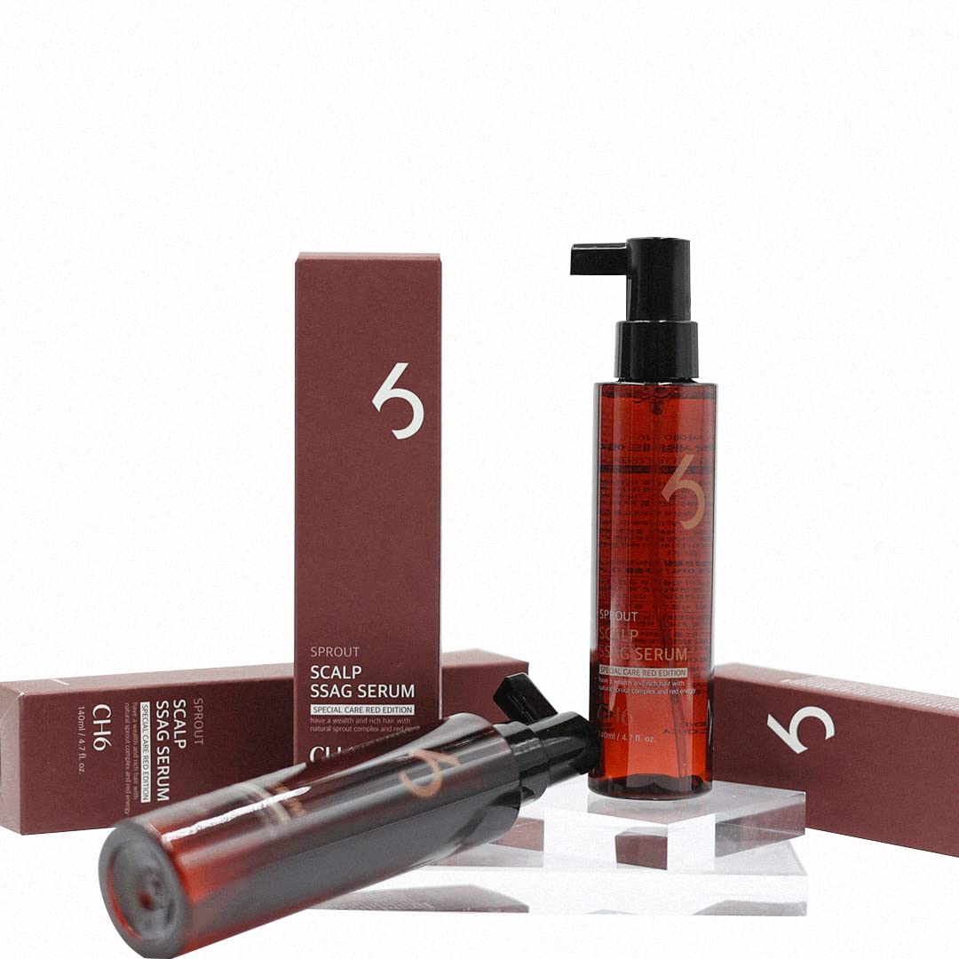CH6 Scalp Ssag Serum Red Edition drops demonstrating controlled dosing for scalp care