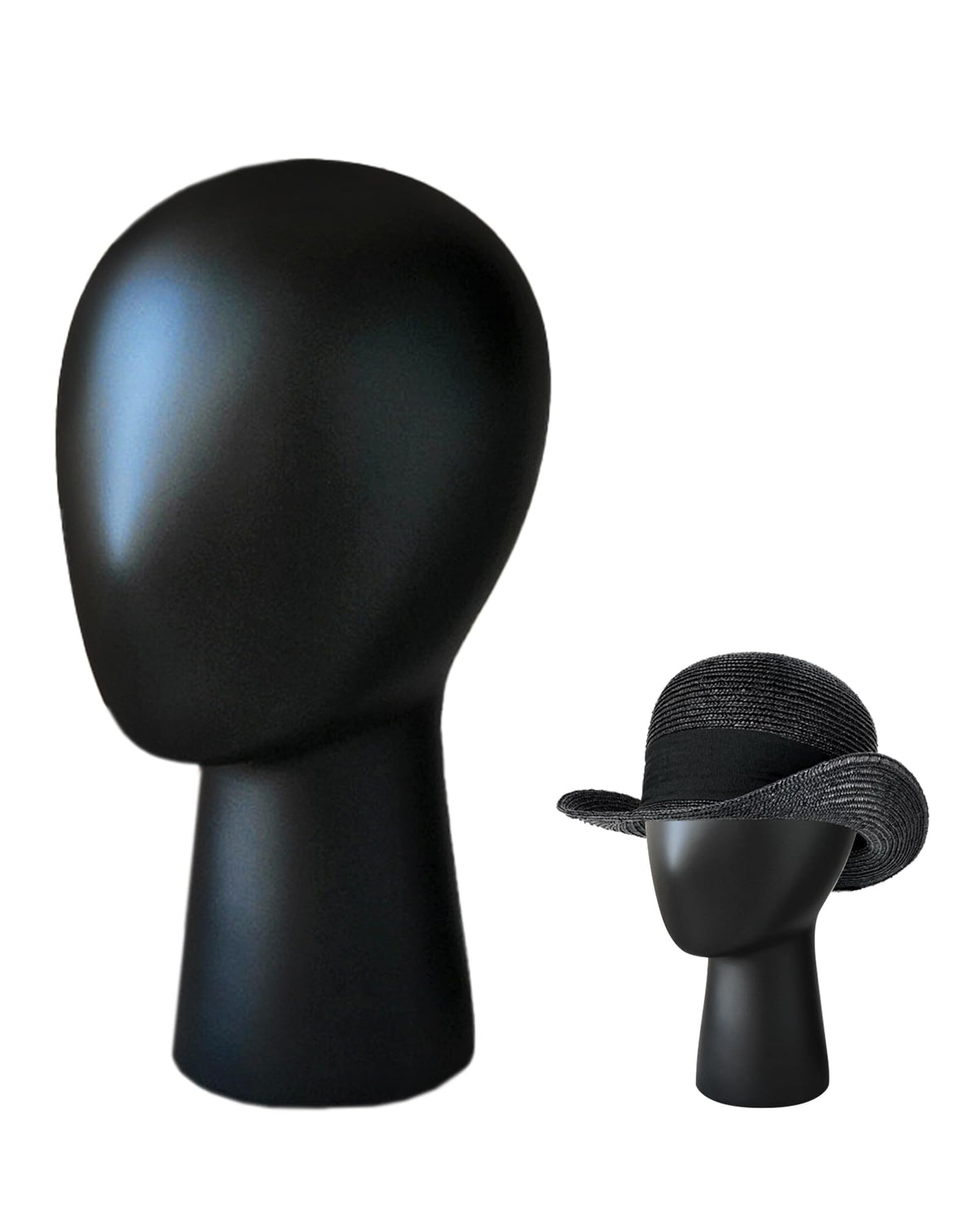 CHADWICK wig head stand with imitation wood finish for elegant salon displays.