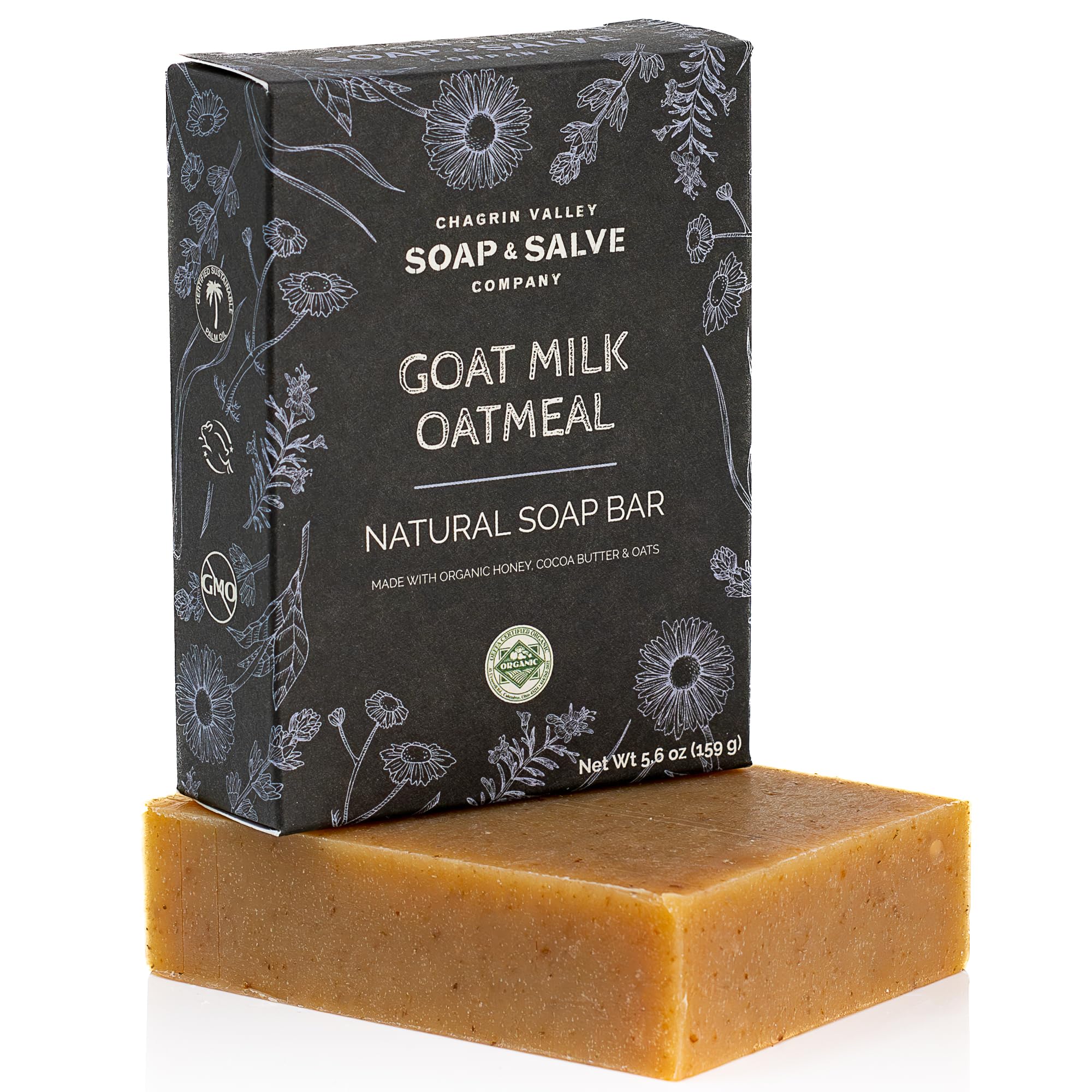 Chagrin Valley Goat Milk Soap Oatmeal Honey bar for gentle moisture on dry skin.