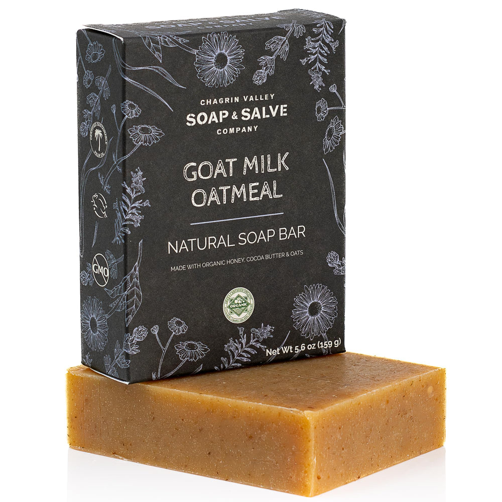 Chagrin Valley Goat Milk Soap Oatmeal Honey bar for gentle moisture on dry skin.