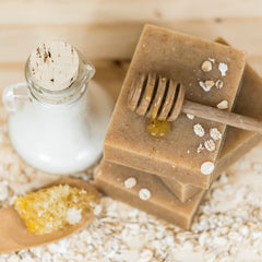 Chagrin Valley Goat Milk Soap Oatmeal Honey close-up shows creamy texture for soothing cleansing.