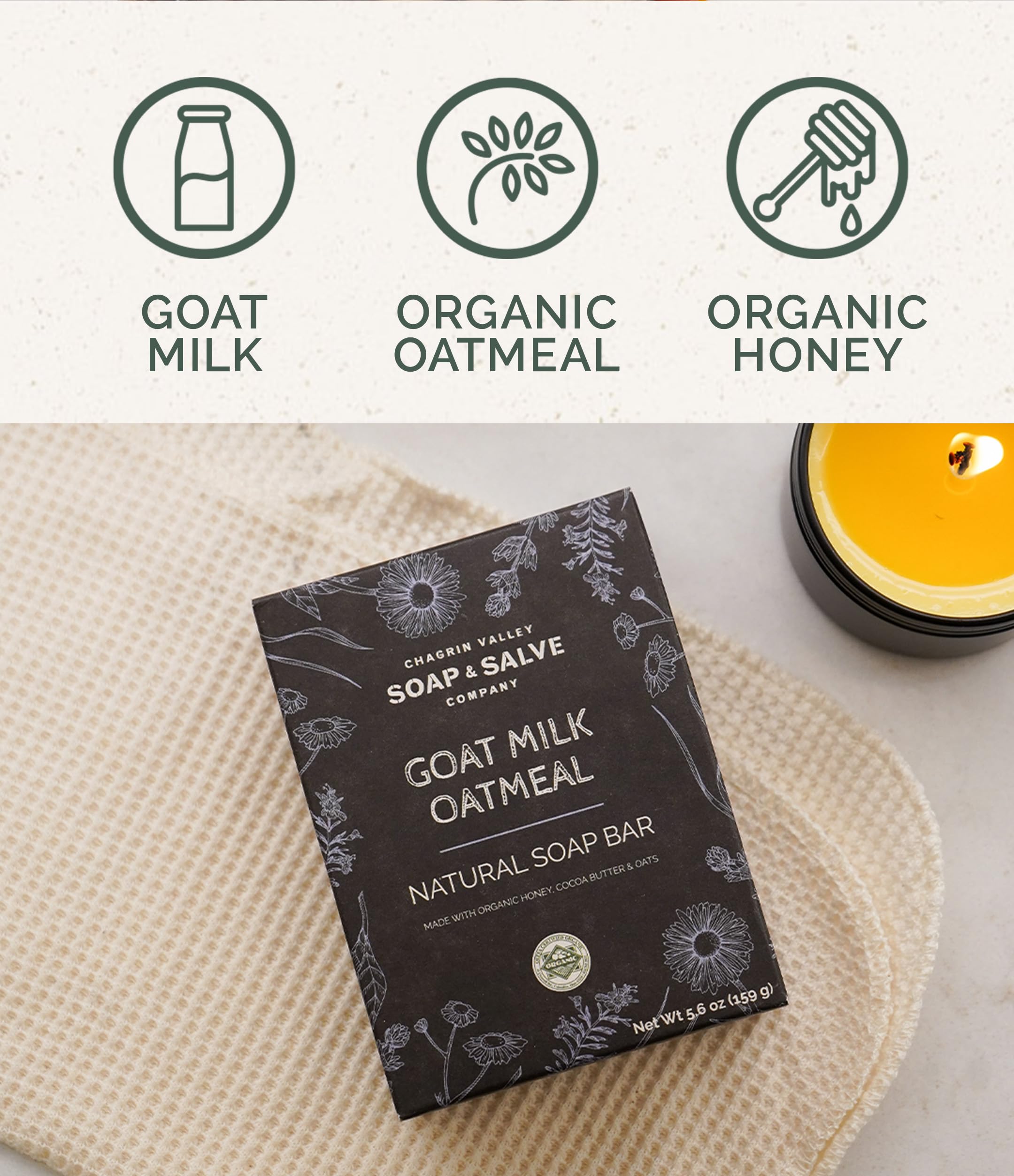 Chagrin Valley Goat Milk Soap Unscented packaging suitable for sensitive skin care.