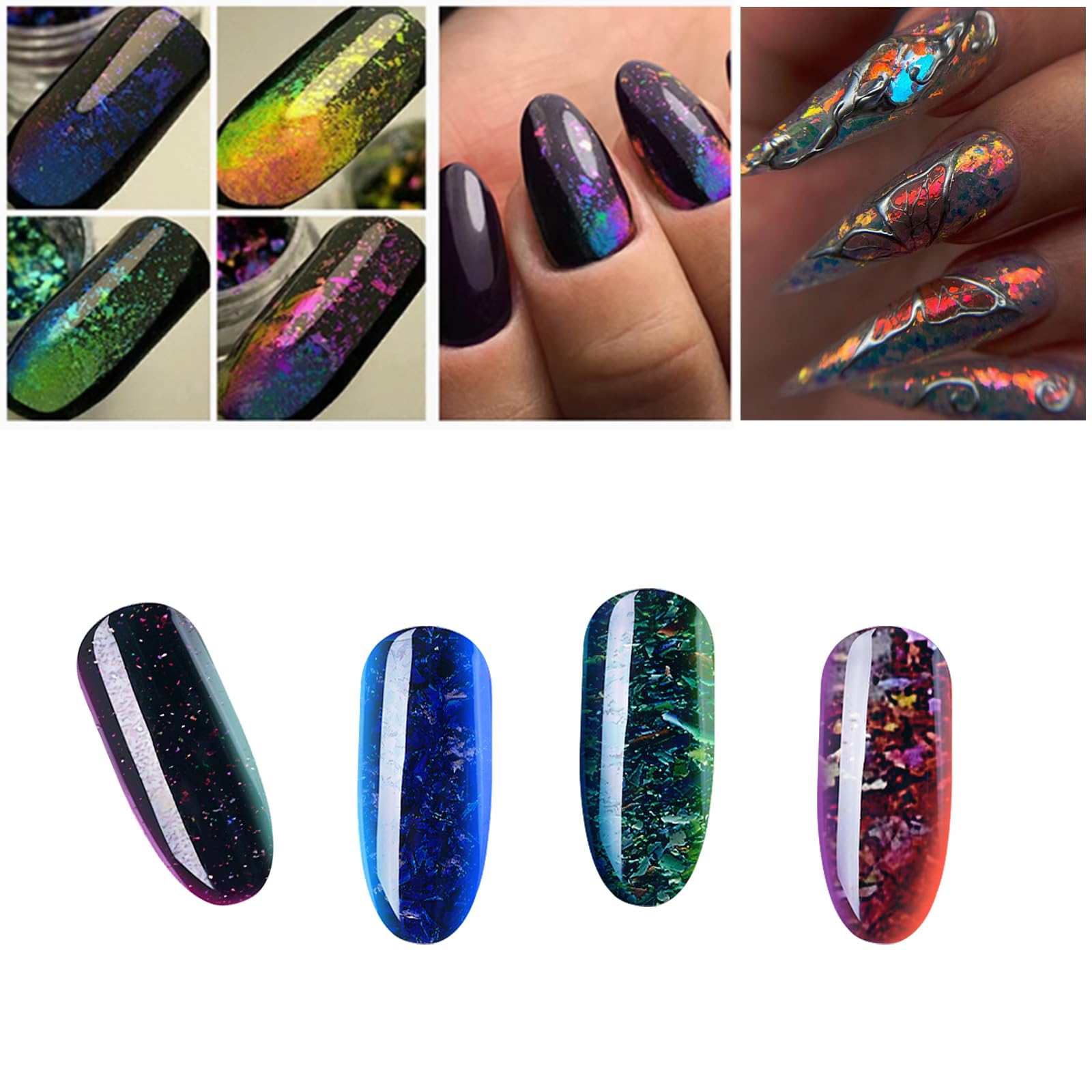 Chameleon Chrome Nail Powder color can collection displays eight vivid tones.
