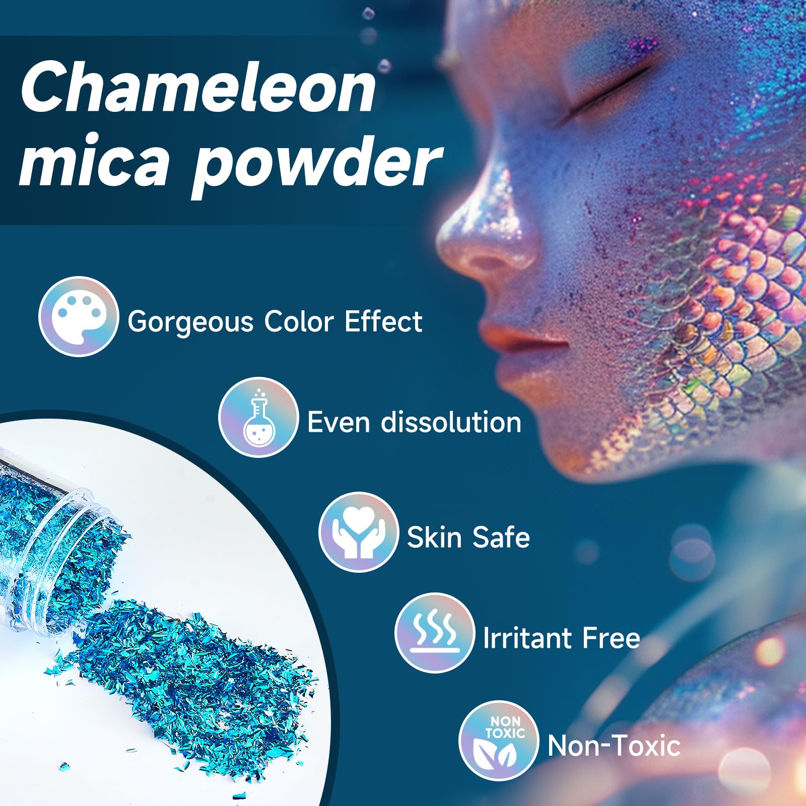Chameleon Chrome Nail Powder UV gel application showing quick color flash.